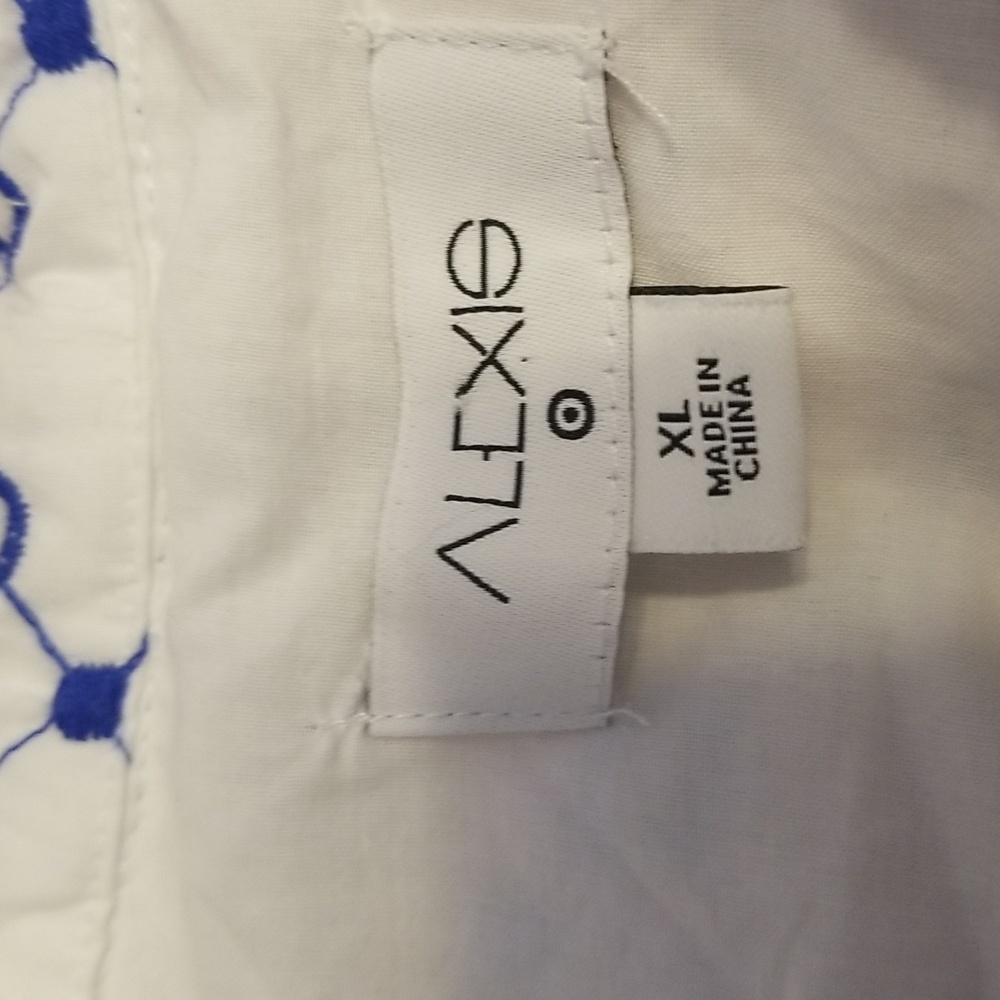 Alexis Dot Tulip Short Sleeve Blue White Embroidered Mini Dress - Picture 15 of 16
